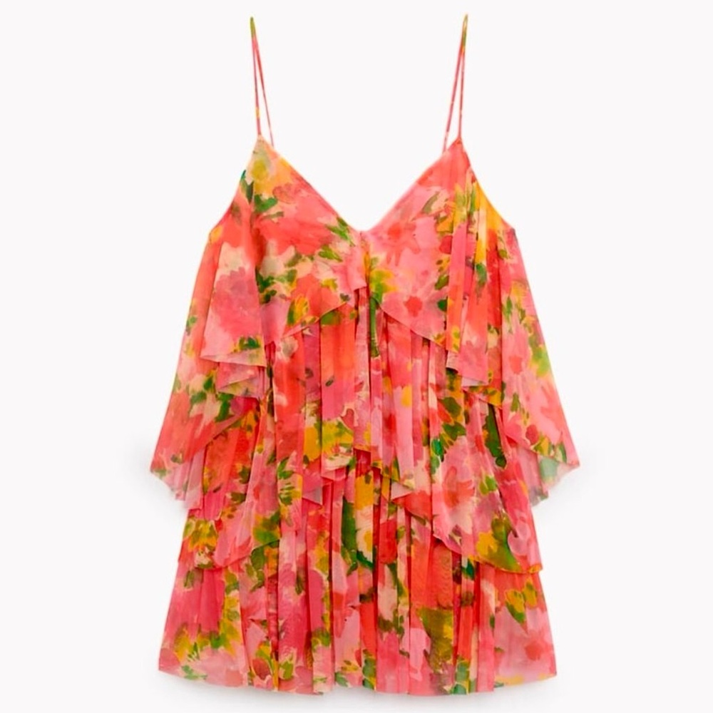 NWT ZARA printed Tulle Dress sz L - Picture 4 of 13
